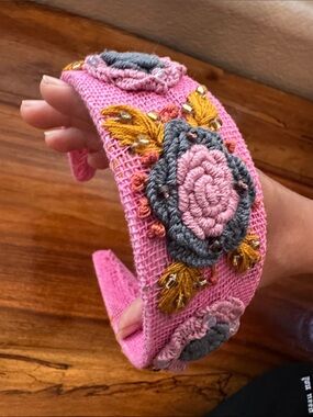 1-2 years old baby Pink Floral Embroidered Tiara